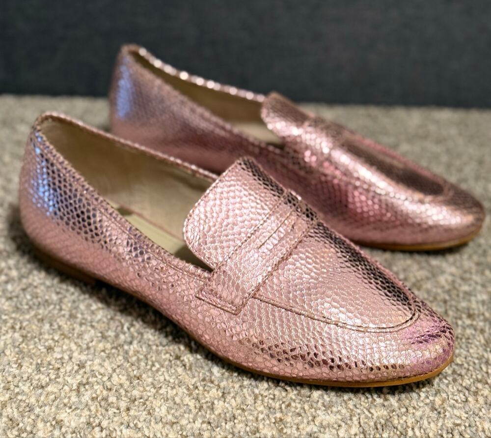 Boden Rose Gold Metallic Leather Loafers Women’s EU 38.5 / US 8 Snakeskin Print